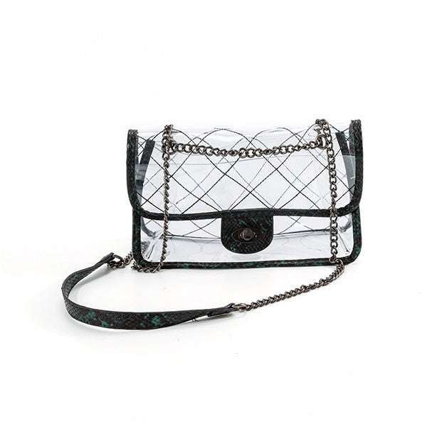 Clear Quilted Purse with Gold Chain Straps