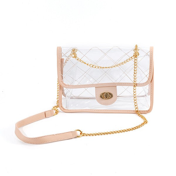 Clear Quilted Purse with Gold Chain Straps