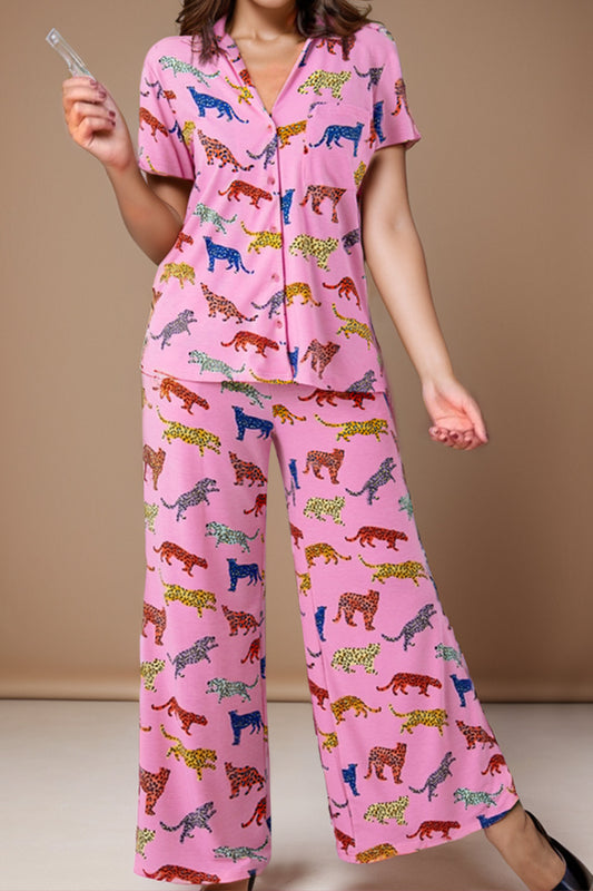 Animal Button Up Top and Pants Lounge Set by SYNZ