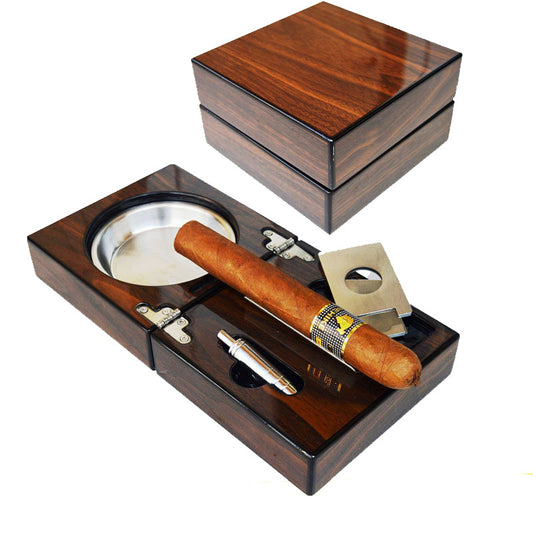 Portable Cigar Ashtray with Walnut Finish