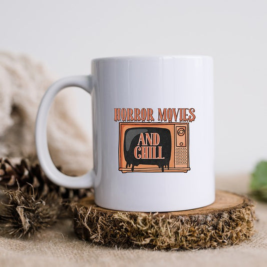 Horror Movies And Chill Ceramic Coffee Mug by City Creek Prints