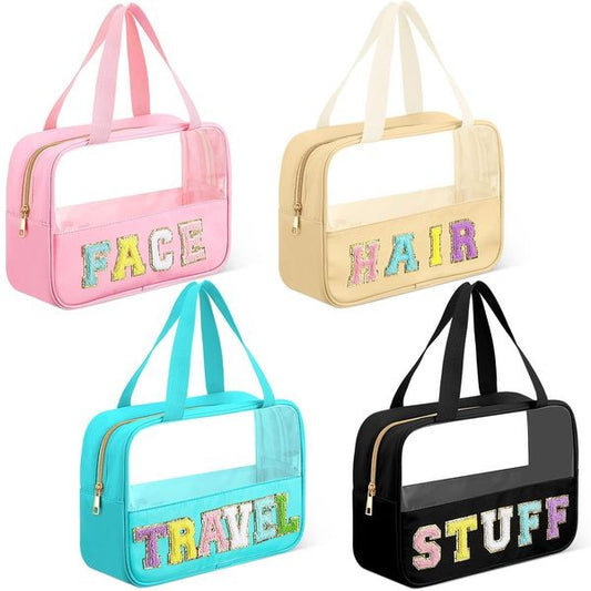 Chenille Letter Clear Travel Bag Luggage by Dani & Em