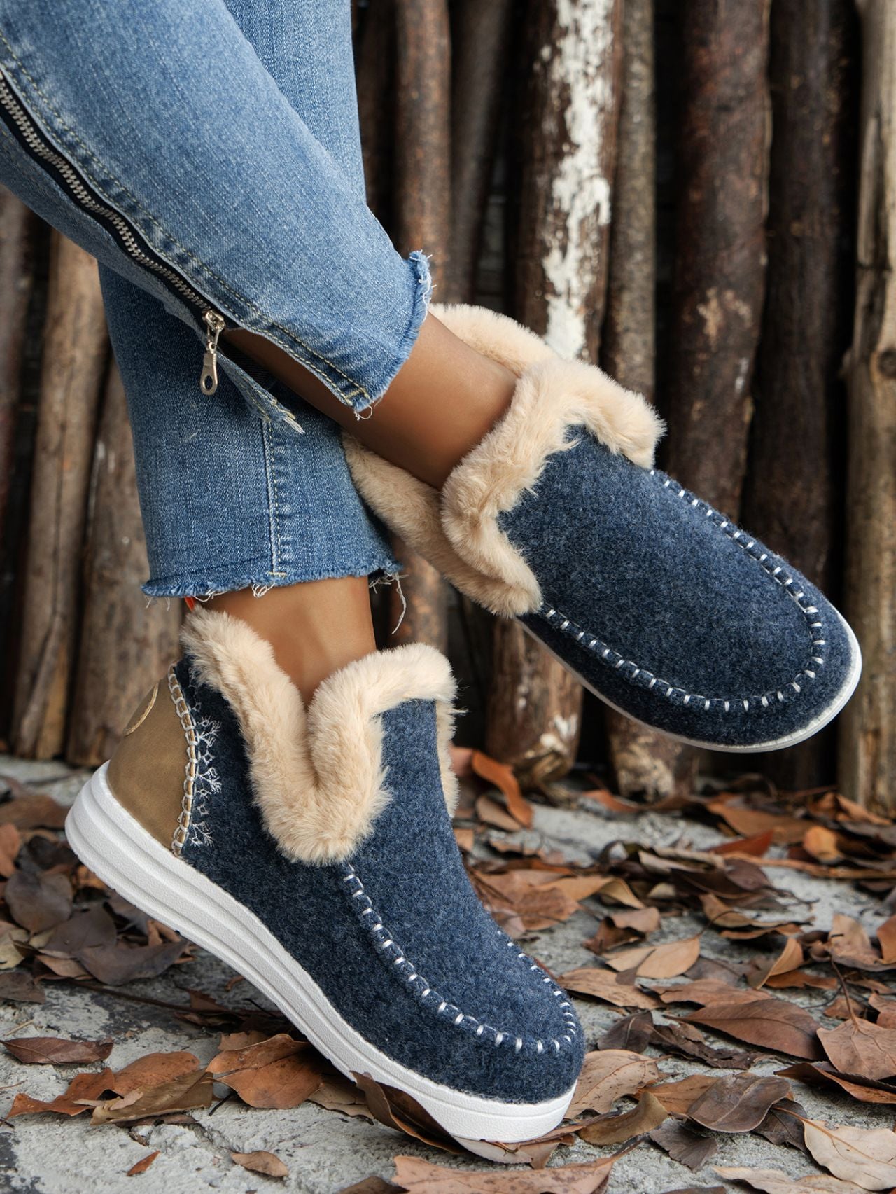 Furry Suede Round Toe Flat Sneakers by Trendsi