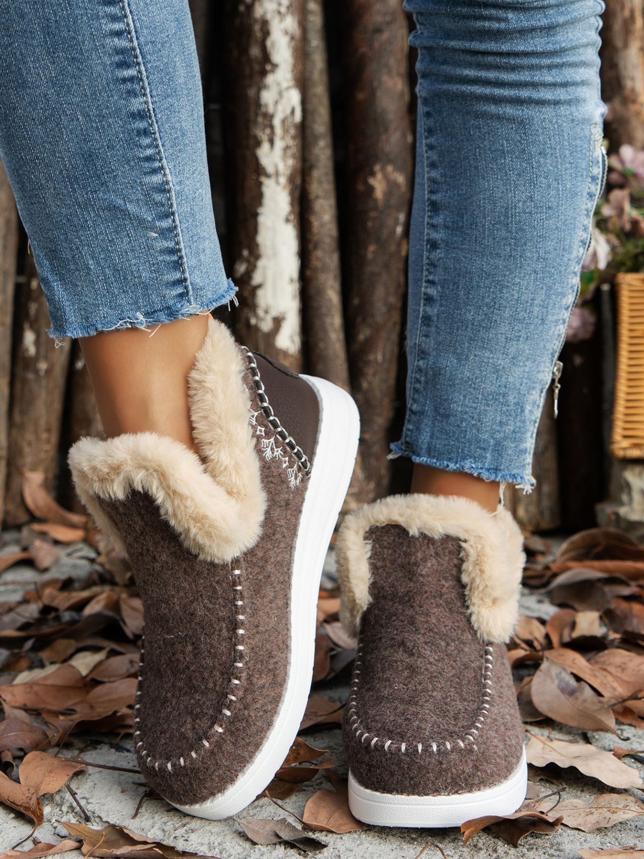 Furry Suede Round Toe Flat Sneakers by Trendsi