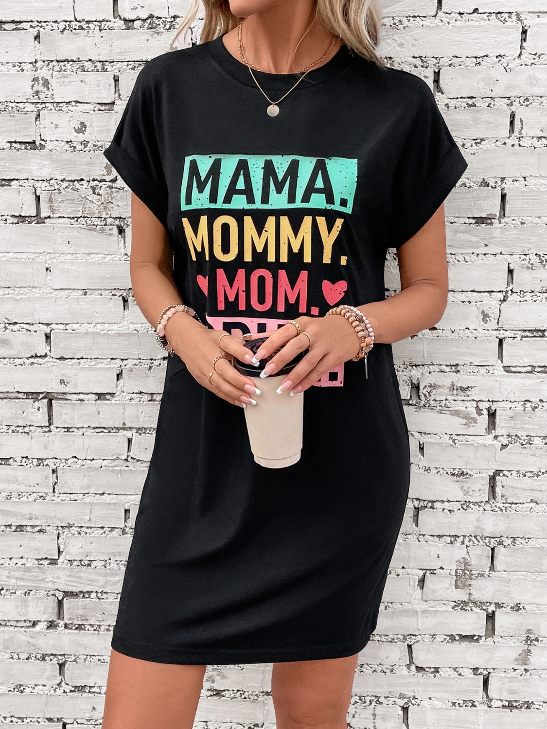 MAMA Letter Graphic Short Sleeve Mini Tee Dress