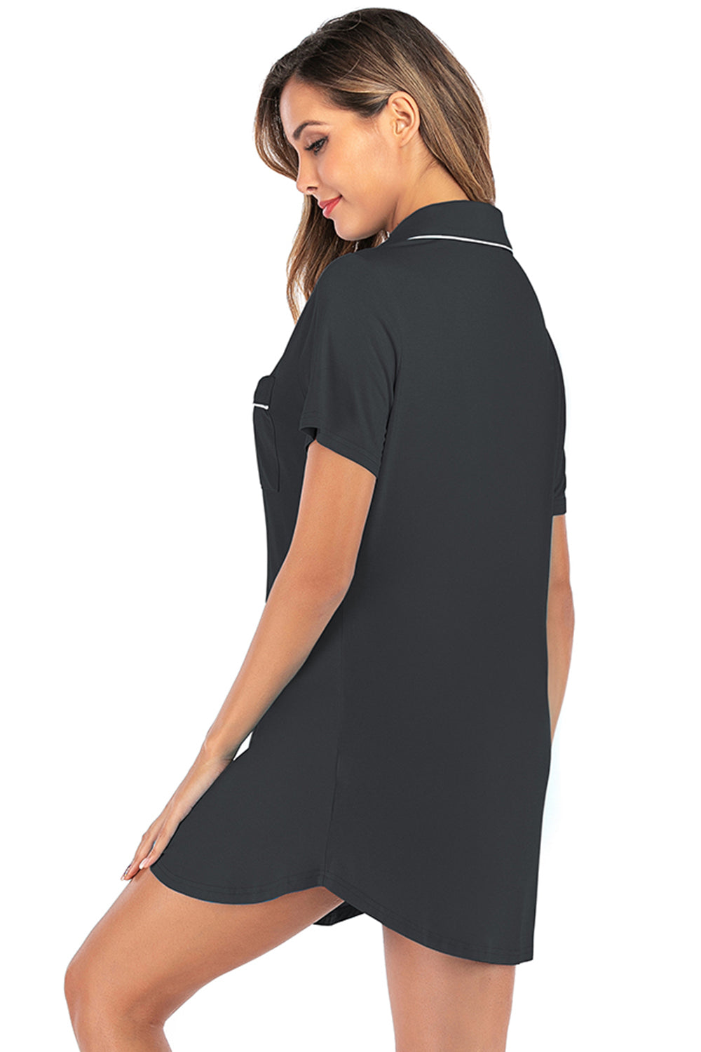 Contrast Piping Pocketed Short Sleeve Lounge Dress by H#Y