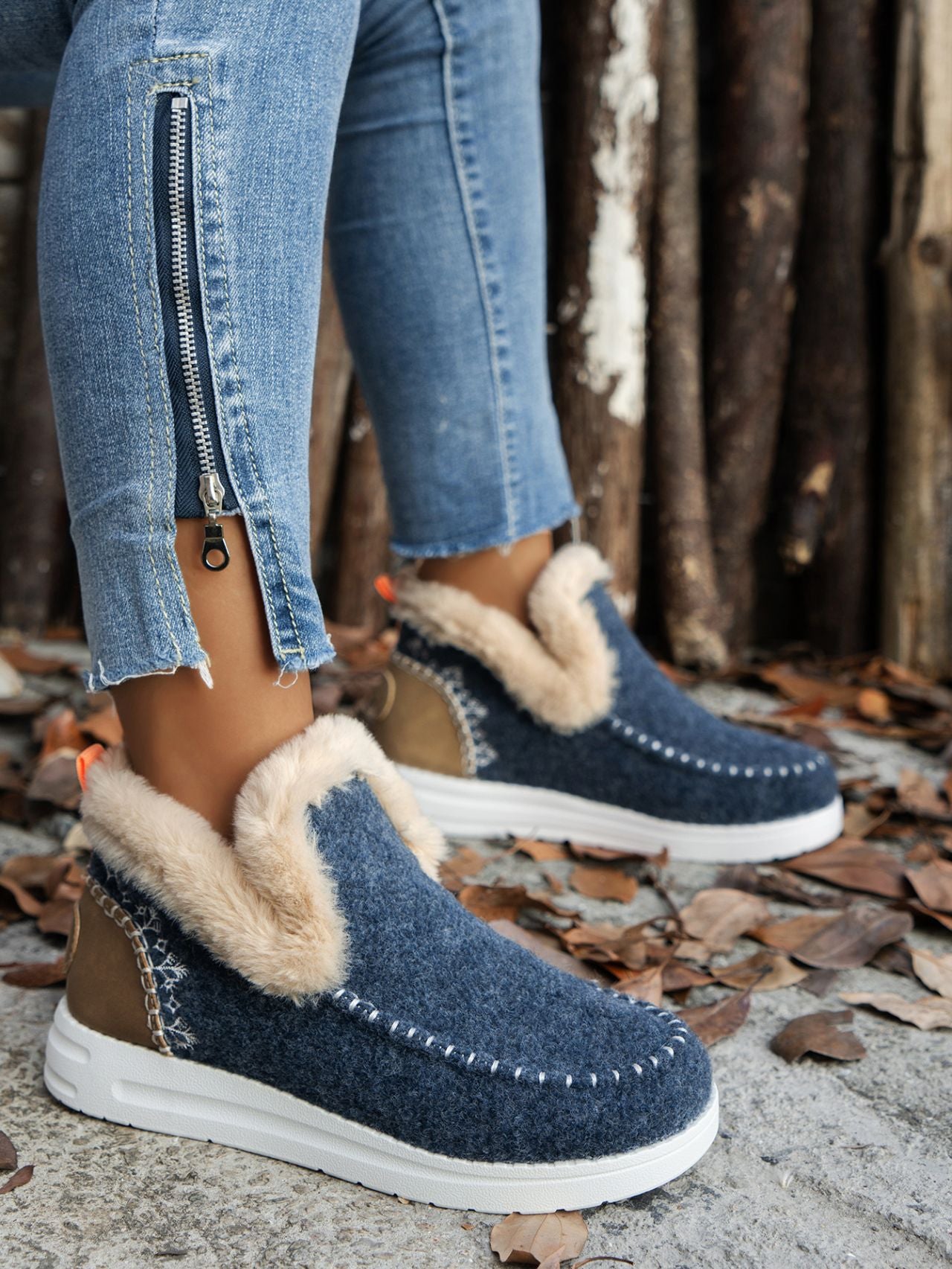 Furry Suede Round Toe Flat Sneakers by Trendsi