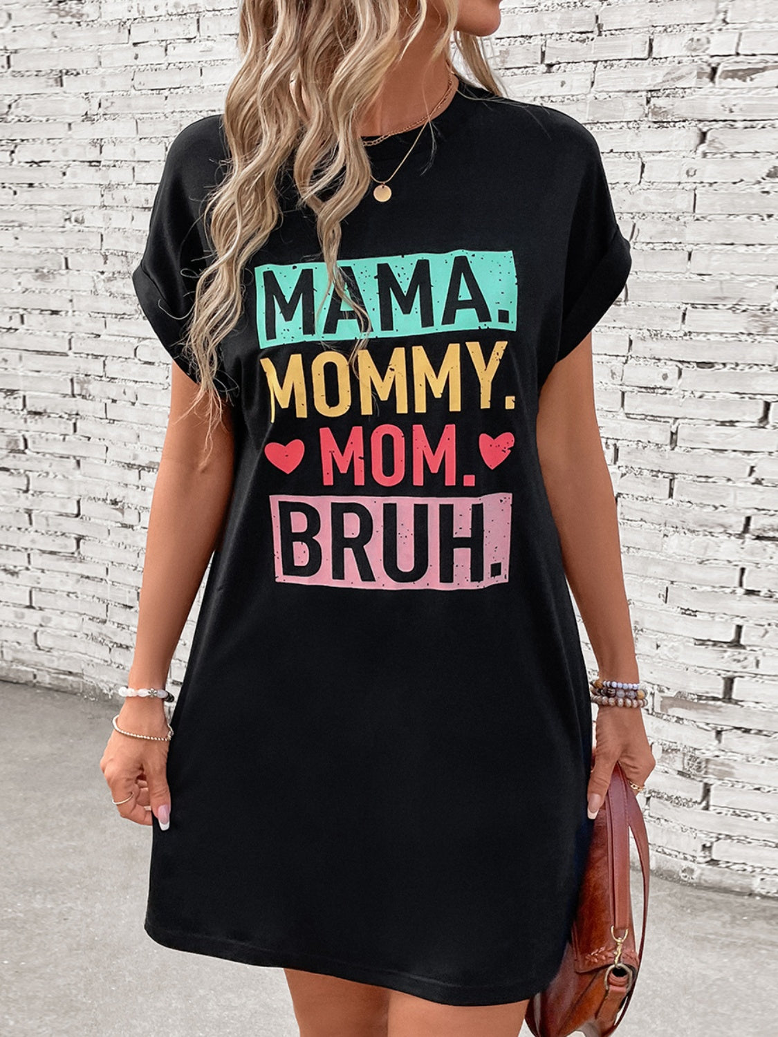 MAMA Letter Graphic Short Sleeve Mini Tee Dress