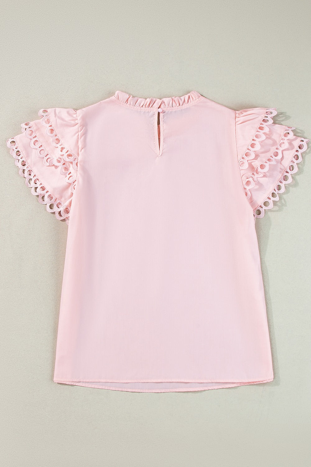 Ruffled Eyelet Round Neck Cap Sleeve Blouse by SYNZ