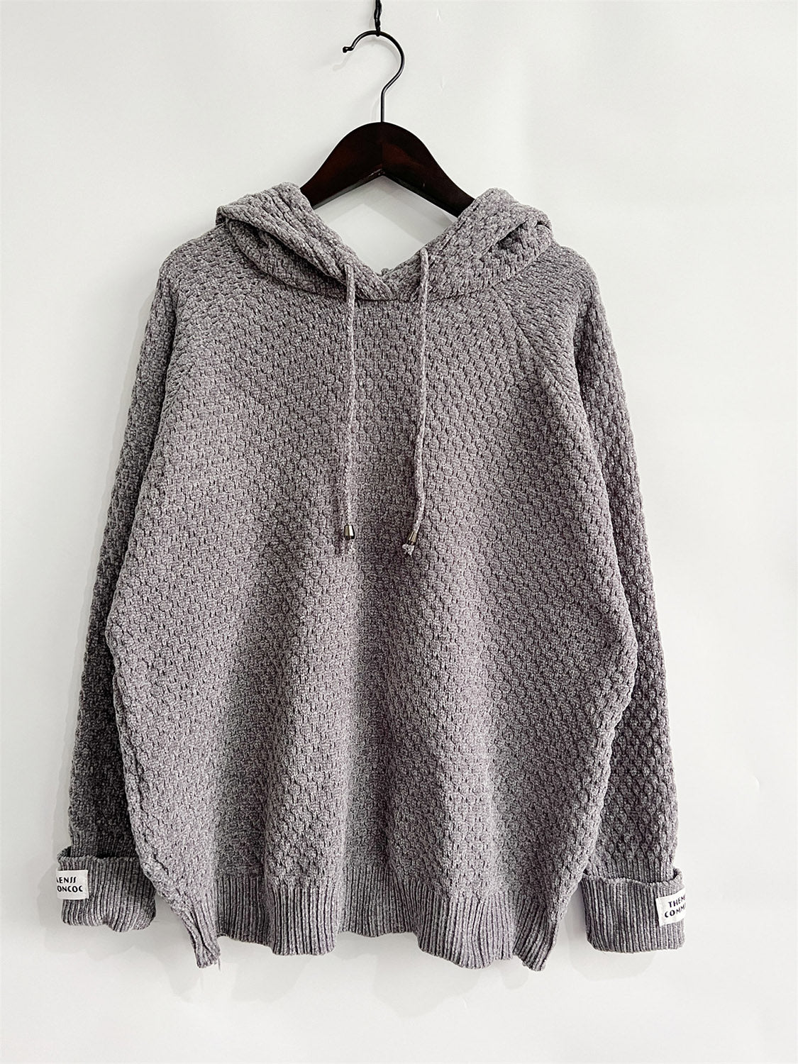 Drawstring Long Sleeve  Hooded Sweater by S.X.