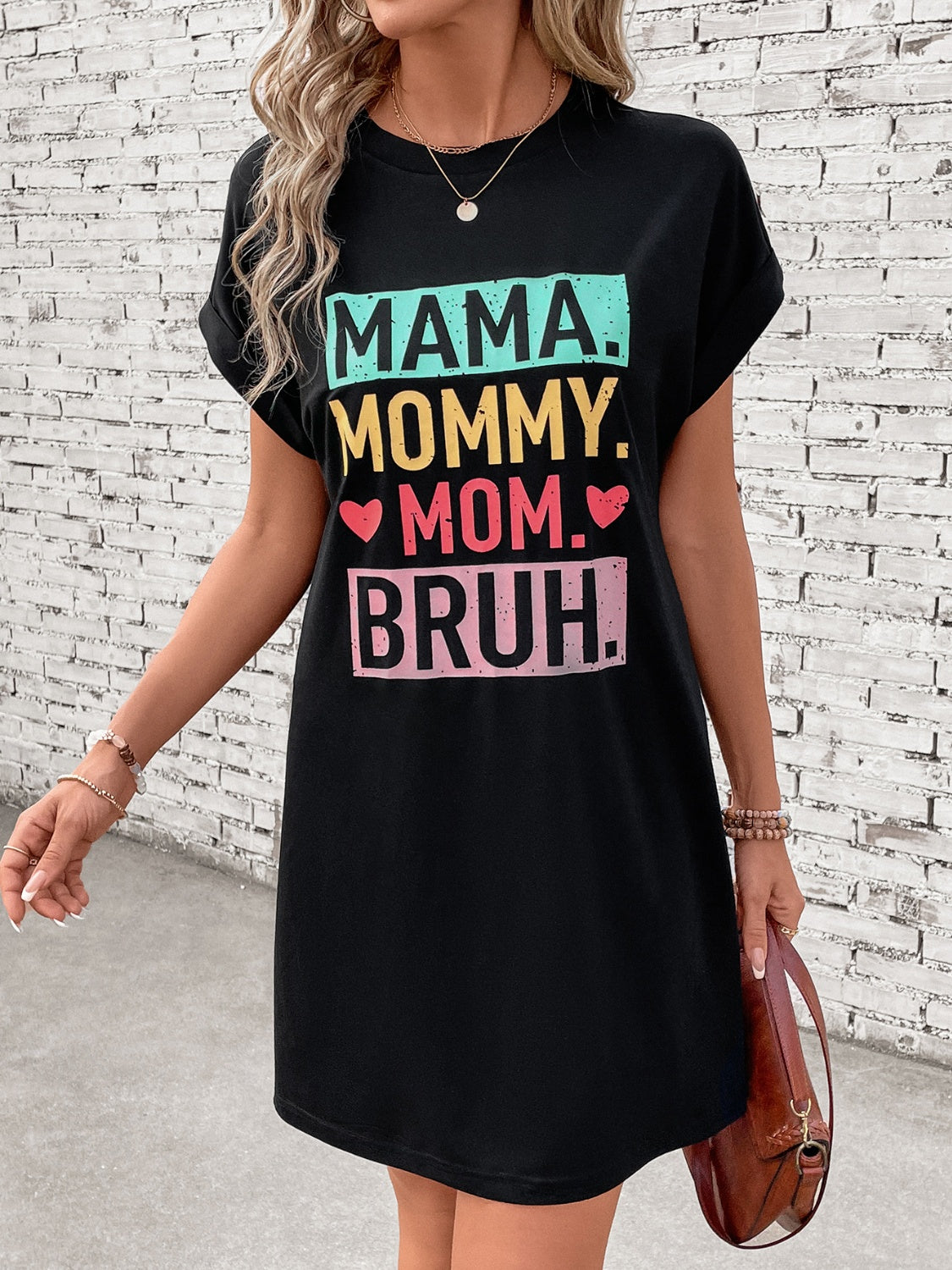 MAMA Letter Graphic Short Sleeve Mini Tee Dress