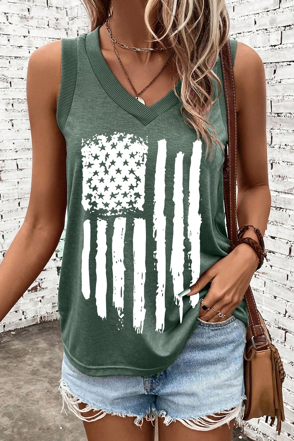 US Flag V-Neck Tank by SYNZ