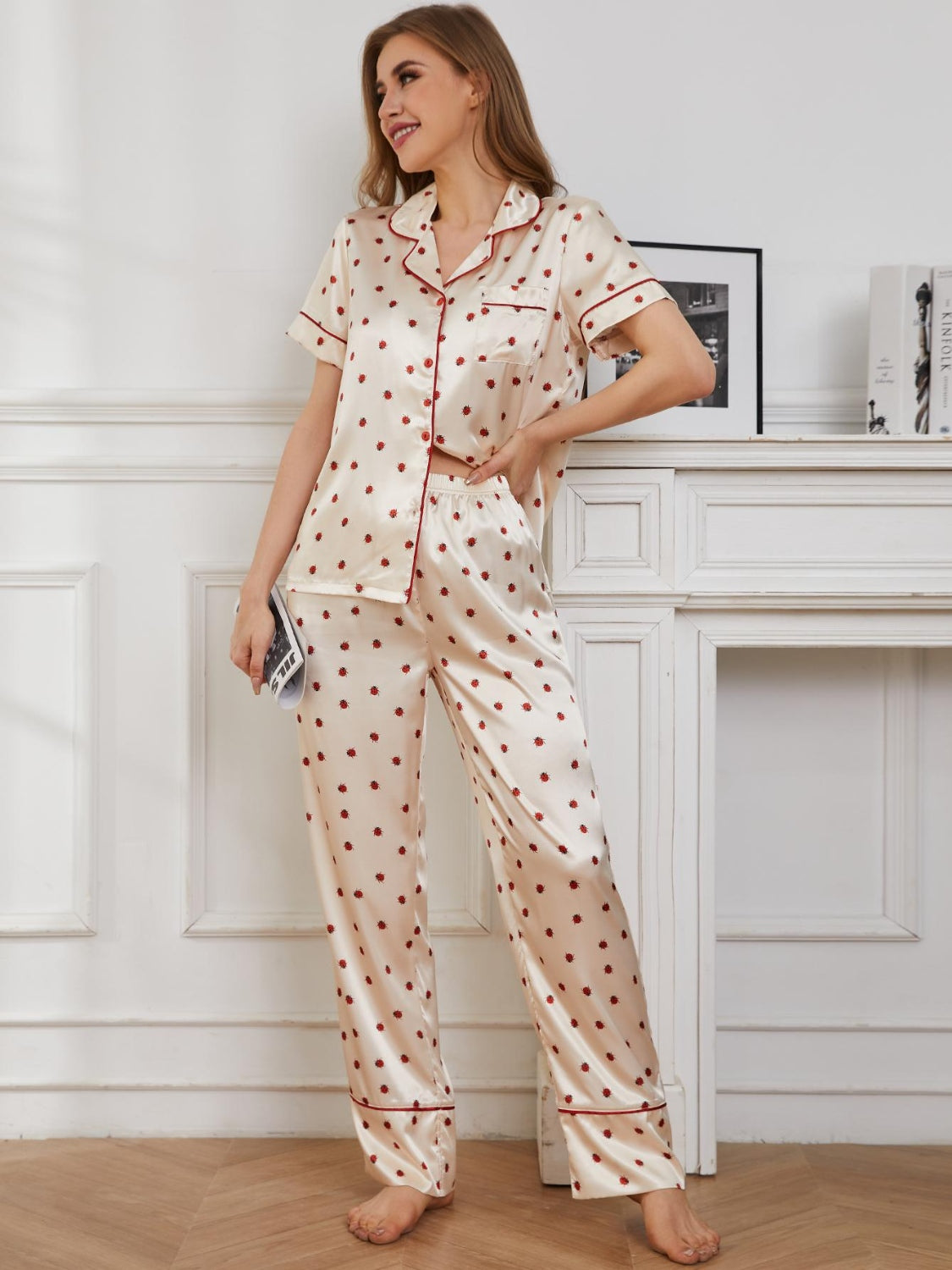 Contrast Piping Pocketed Top and Pants Lounge Set by H2J