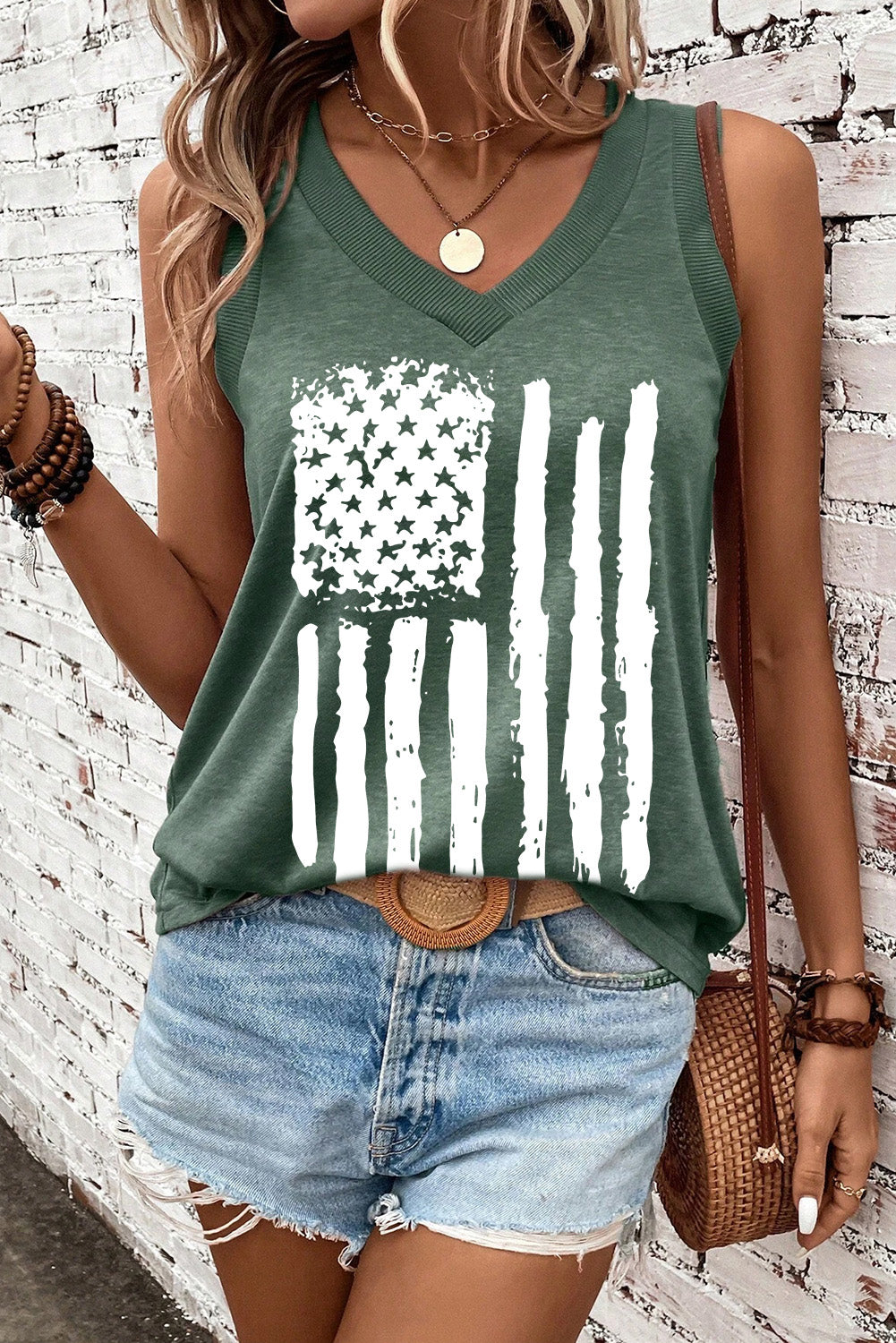 US Flag V-Neck Tank by SYNZ