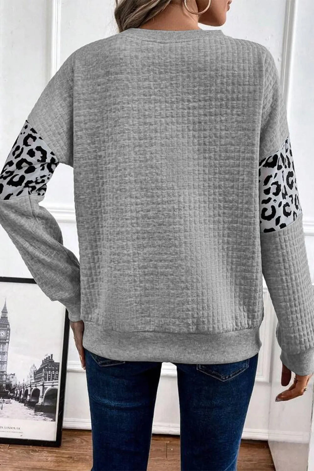 Leopard Round Neck Long Sleeve Sweatshirt by SYNZ