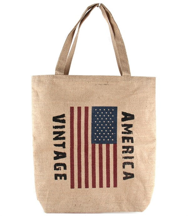 VINTAGE AMERICAN FLAG STRAW TOTE BAG by Bella Chic