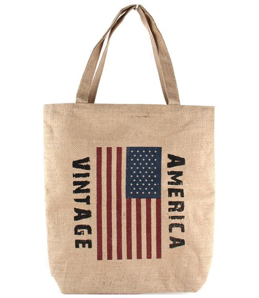 VINTAGE AMERICAN FLAG STRAW TOTE BAG by Bella Chic