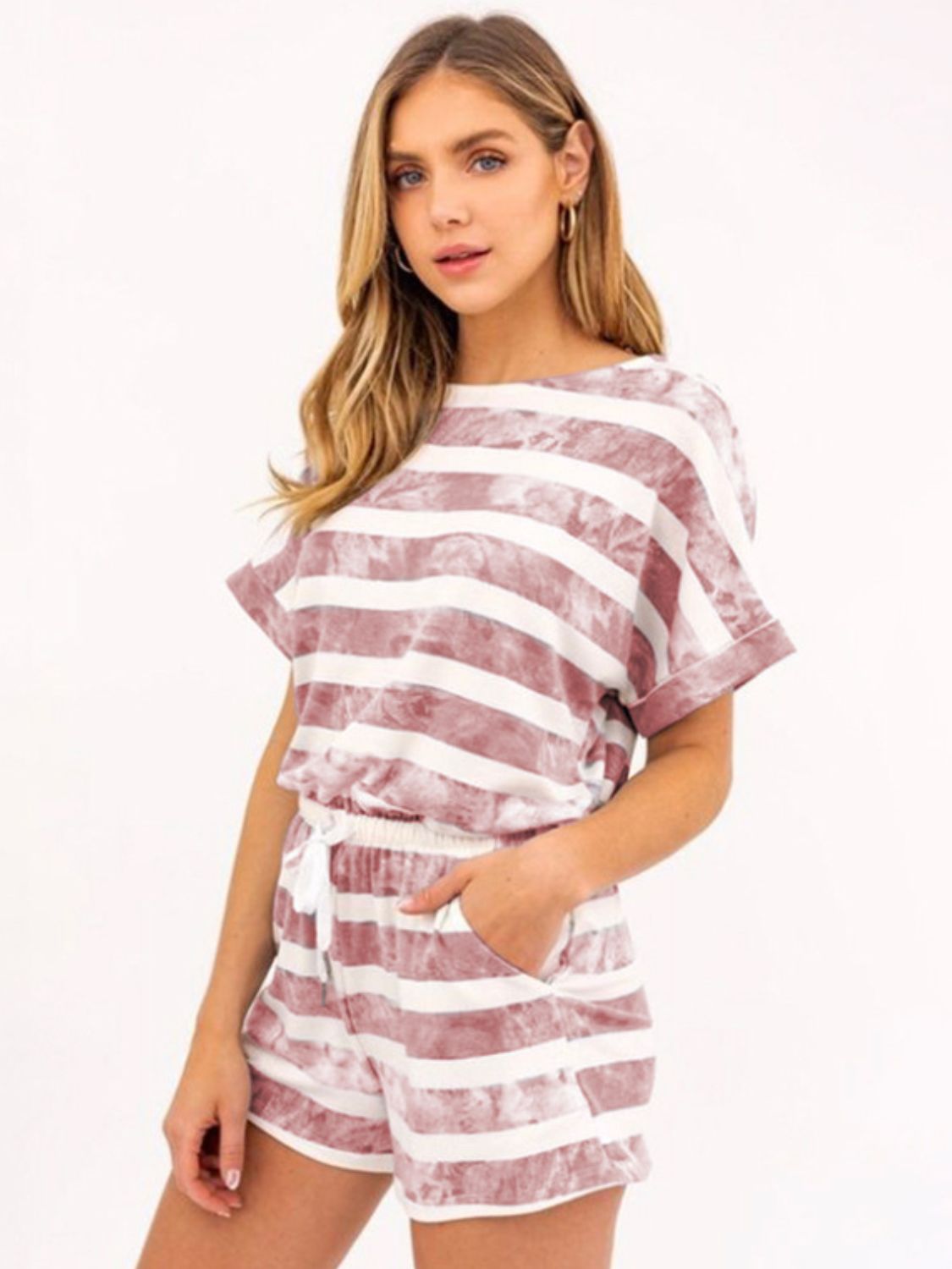 Striped Round Neck Top and Shorts Set by Trendsi