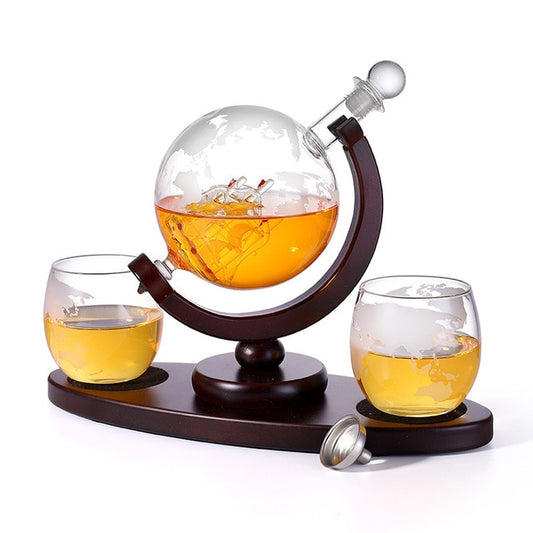 Whiskey Decanter Globe & Wine Aerator Glass Set