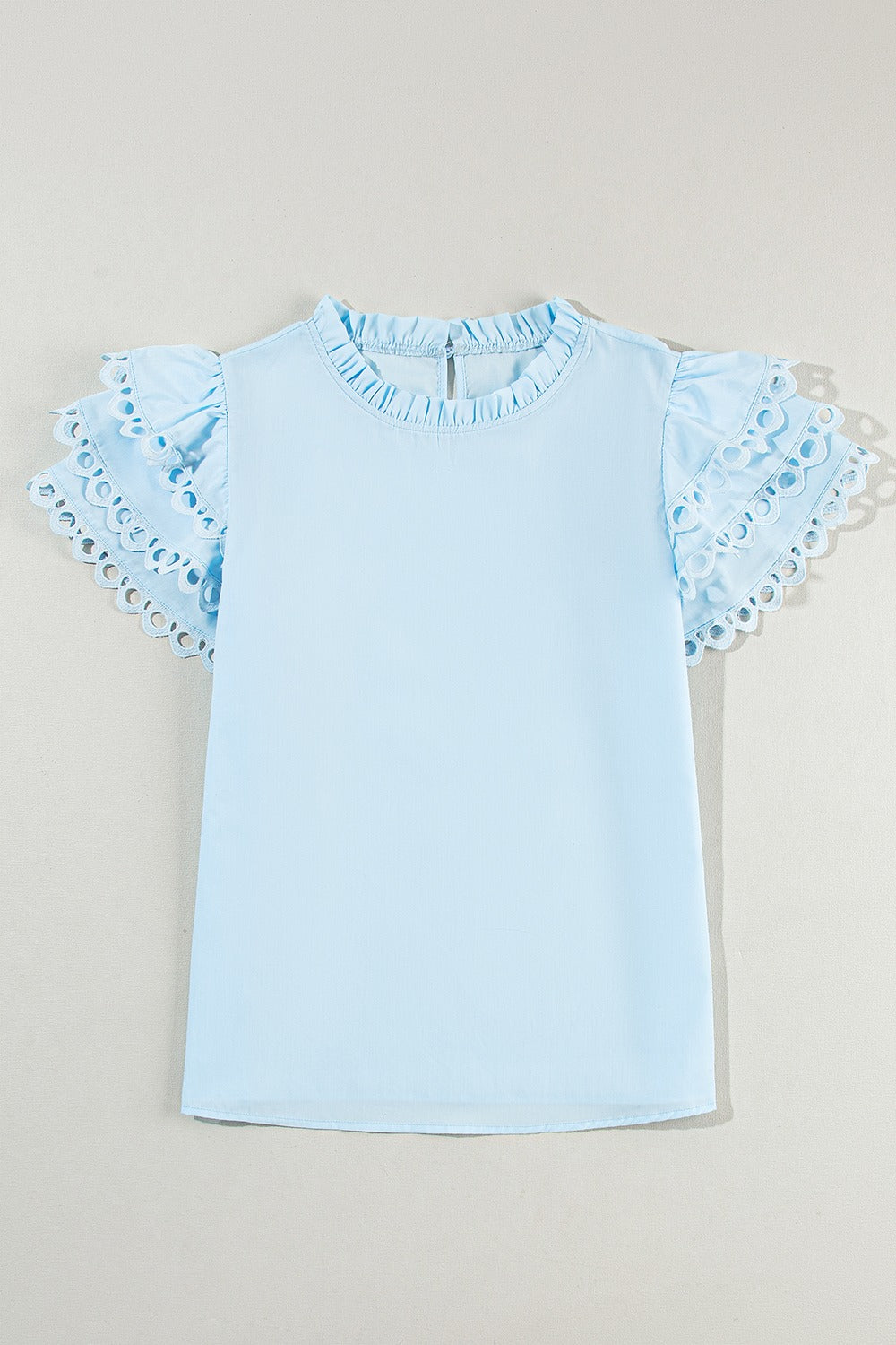 Ruffled Eyelet Round Neck Cap Sleeve Blouse by SYNZ