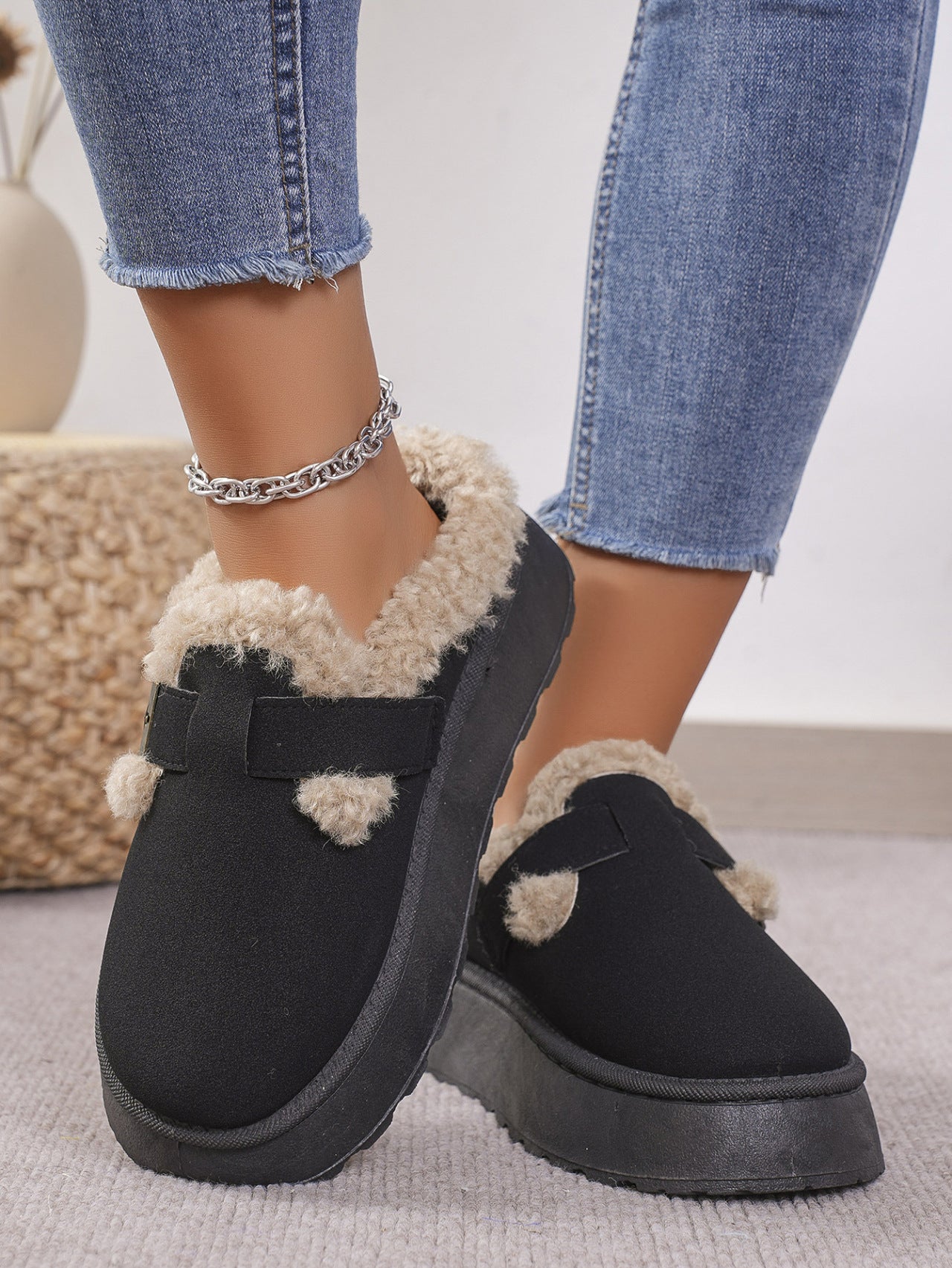 Thermal Fuzzy Buckle Platform Slippers by Trendsi