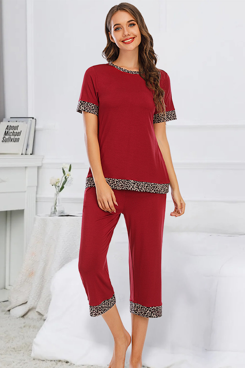 Round Neck Short Sleeve Top and Capris Pants Lounge Set by H#Y