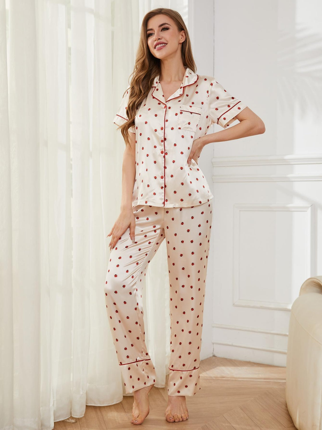 Contrast Piping Pocketed Top and Pants Lounge Set by H2J