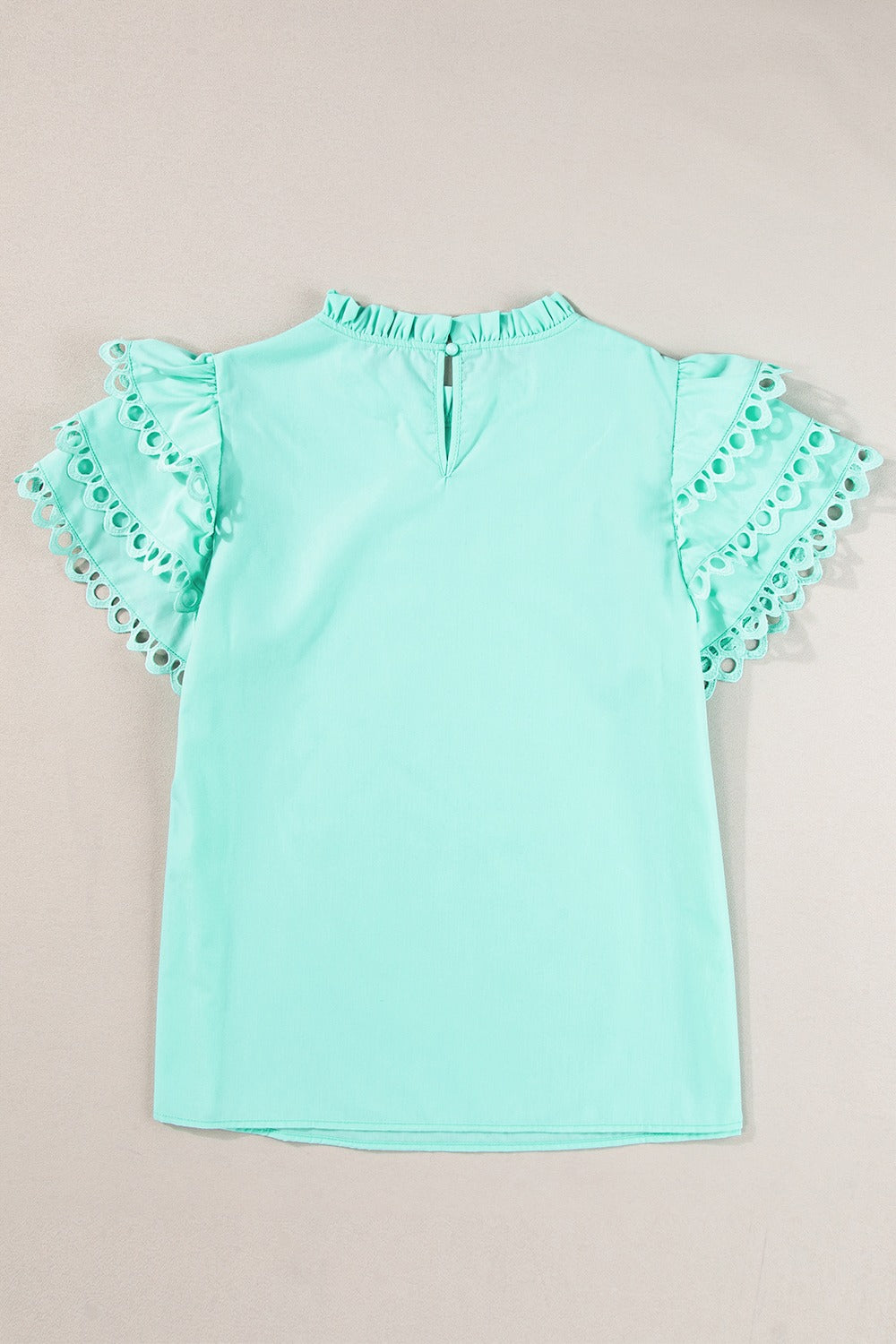 Ruffled Eyelet Round Neck Cap Sleeve Blouse by SYNZ