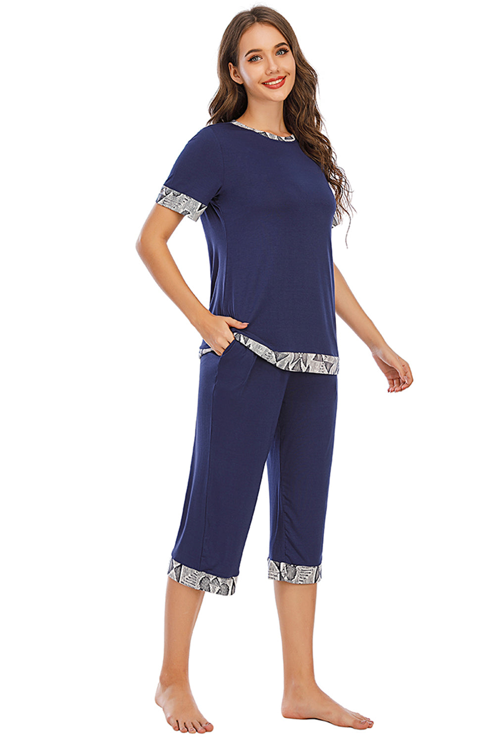 Round Neck Short Sleeve Top and Capris Pants Lounge Set by H#Y