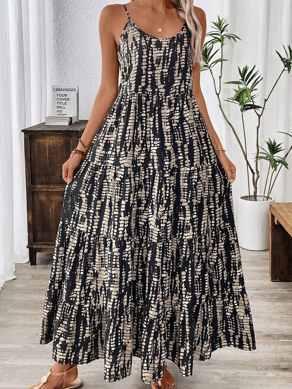 Printed Scoop Neck Maxi Cami Dress by Trendsi