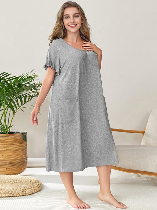 Plus Size Round Neck Short Sleeve Lounge Dress by DEW