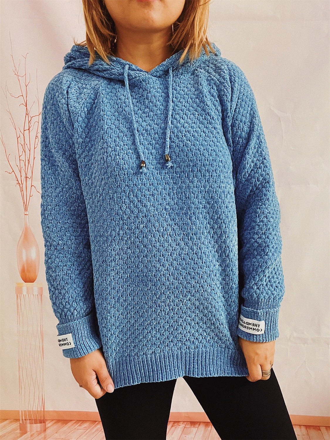 Drawstring Long Sleeve  Hooded Sweater by S.X.