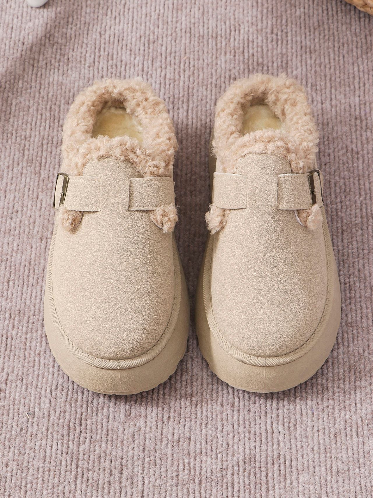 Thermal Fuzzy Buckle Platform Slippers by Trendsi