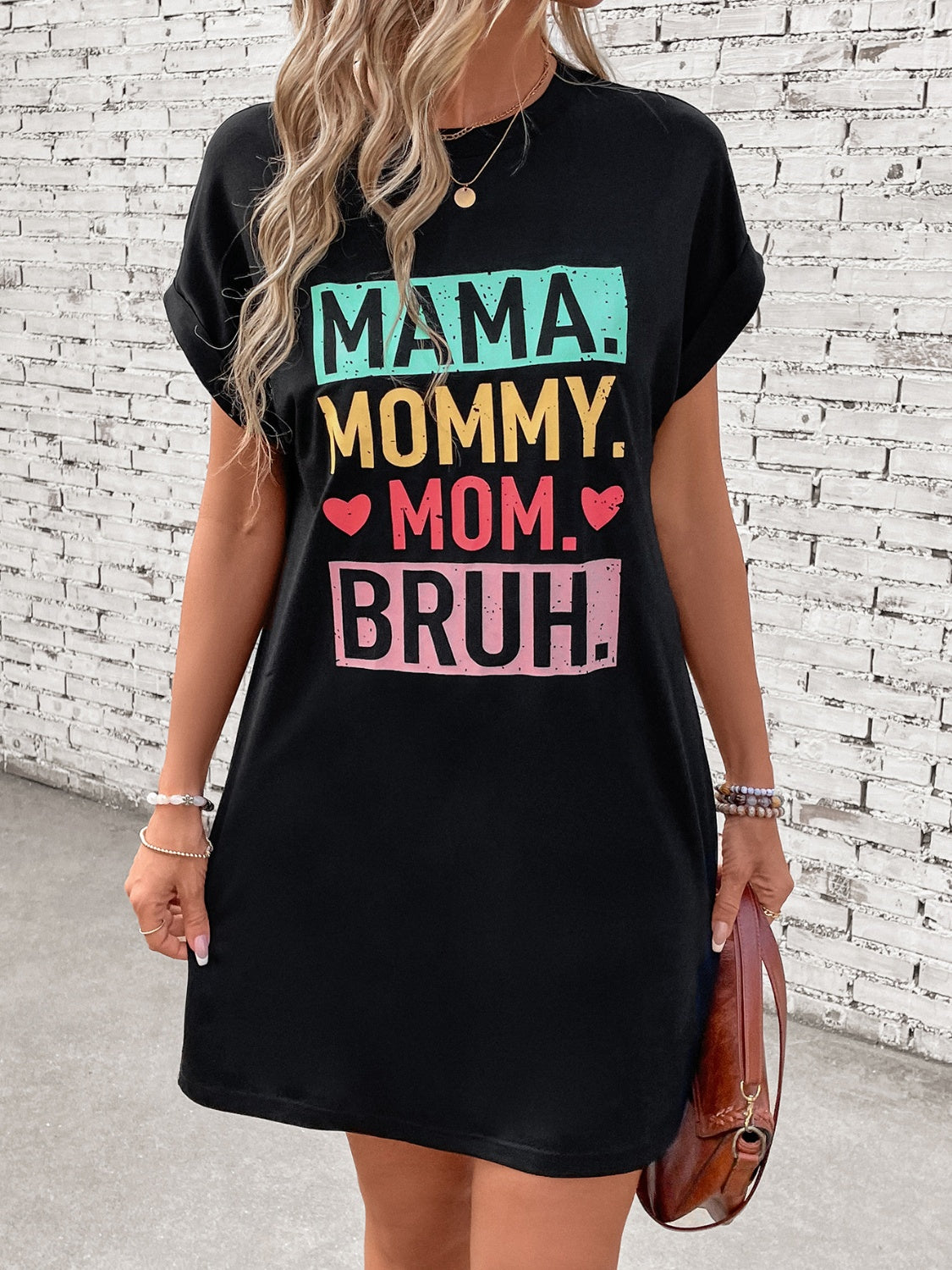 MAMA Letter Graphic Short Sleeve Mini Tee Dress