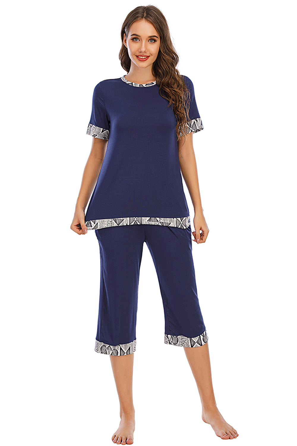 Round Neck Short Sleeve Top and Capris Pants Lounge Set by H#Y