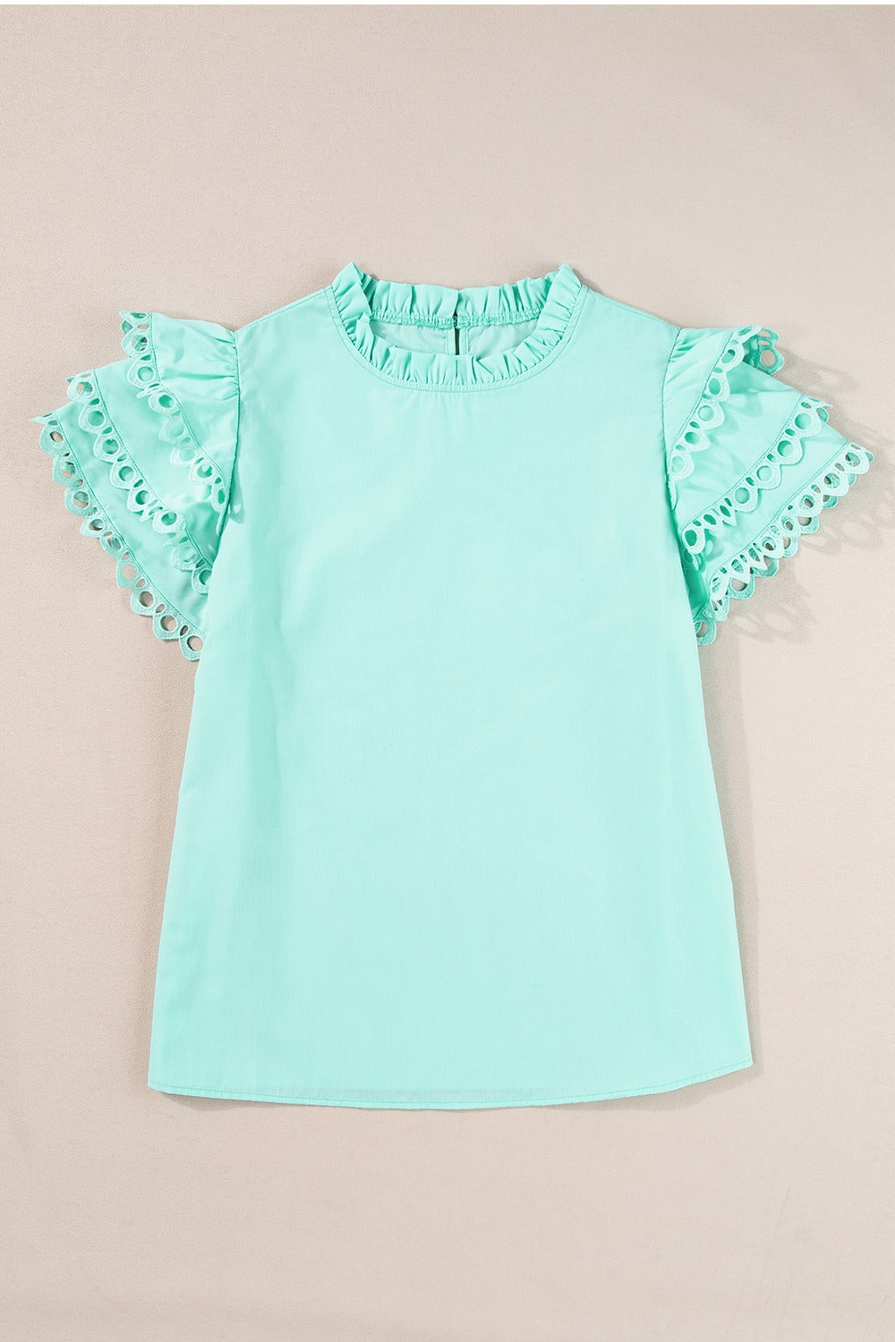 Ruffled Eyelet Round Neck Cap Sleeve Blouse by SYNZ