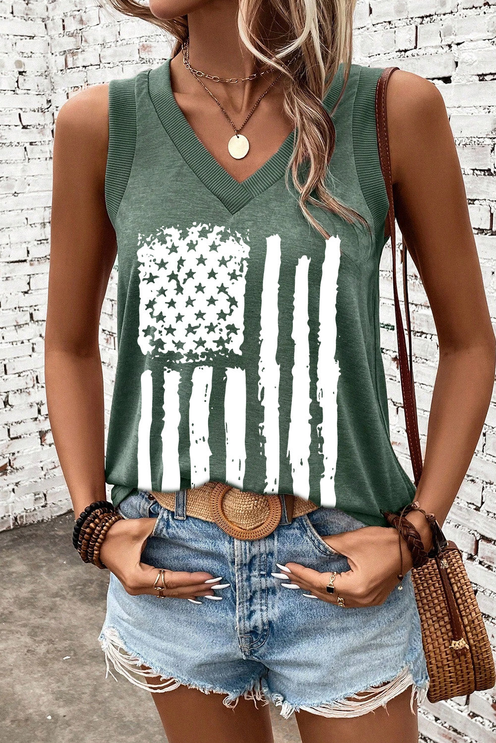 US Flag V-Neck Tank by SYNZ