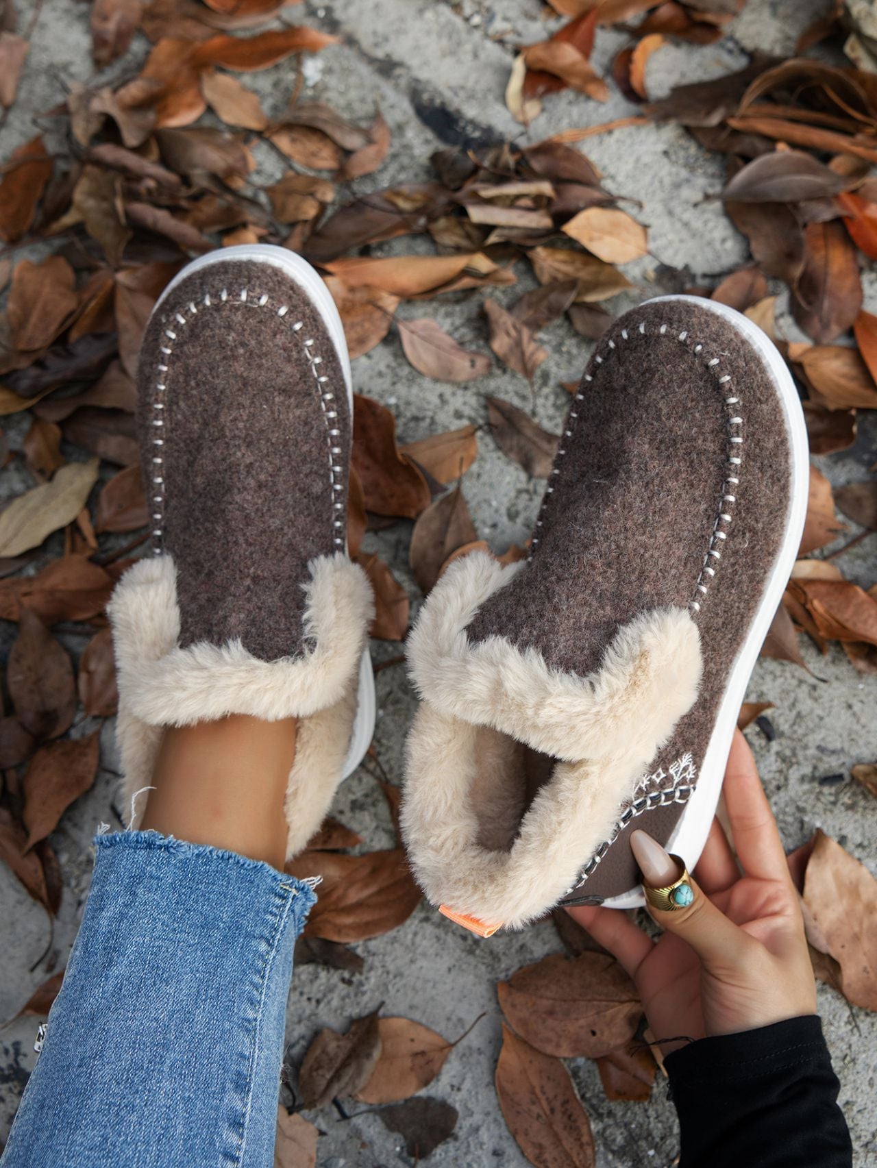 Furry Suede Round Toe Flat Sneakers by Trendsi