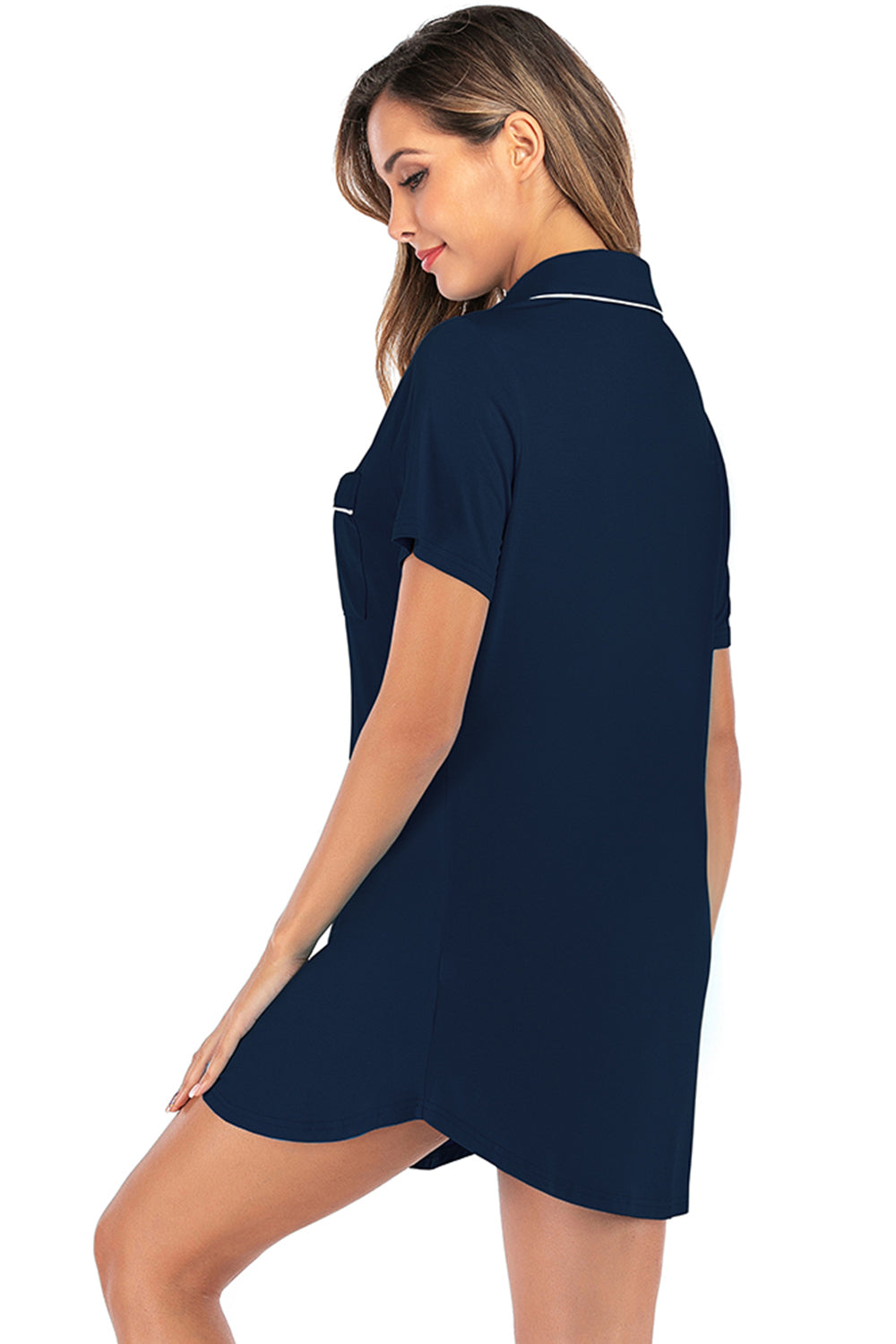 Contrast Piping Pocketed Short Sleeve Lounge Dress by H#Y