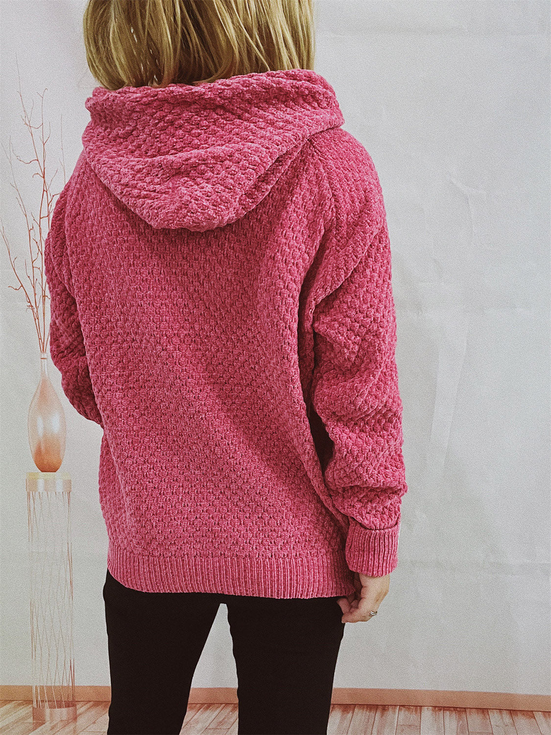 Drawstring Long Sleeve  Hooded Sweater by S.X.