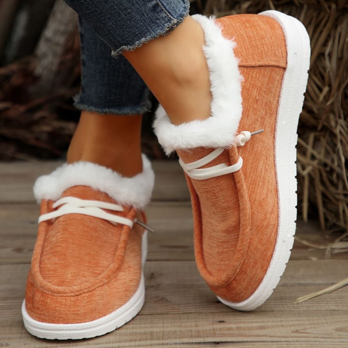 Lace Up Round Toe Furry Sneakers by YMXY