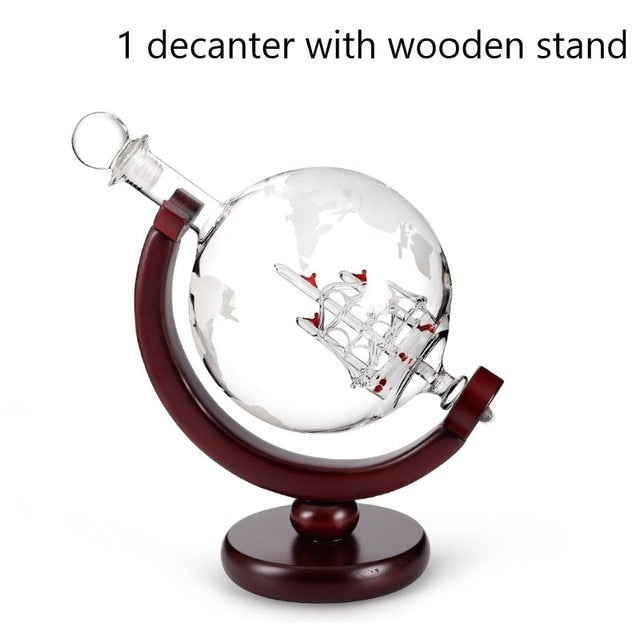 Whiskey Decanter Globe & Wine Aerator Glass Set