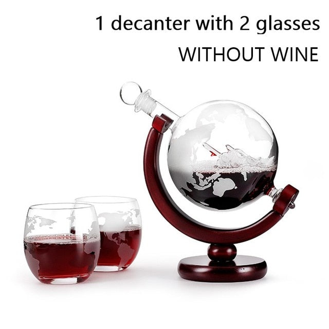 Whiskey Decanter Globe & Wine Aerator Glass Set