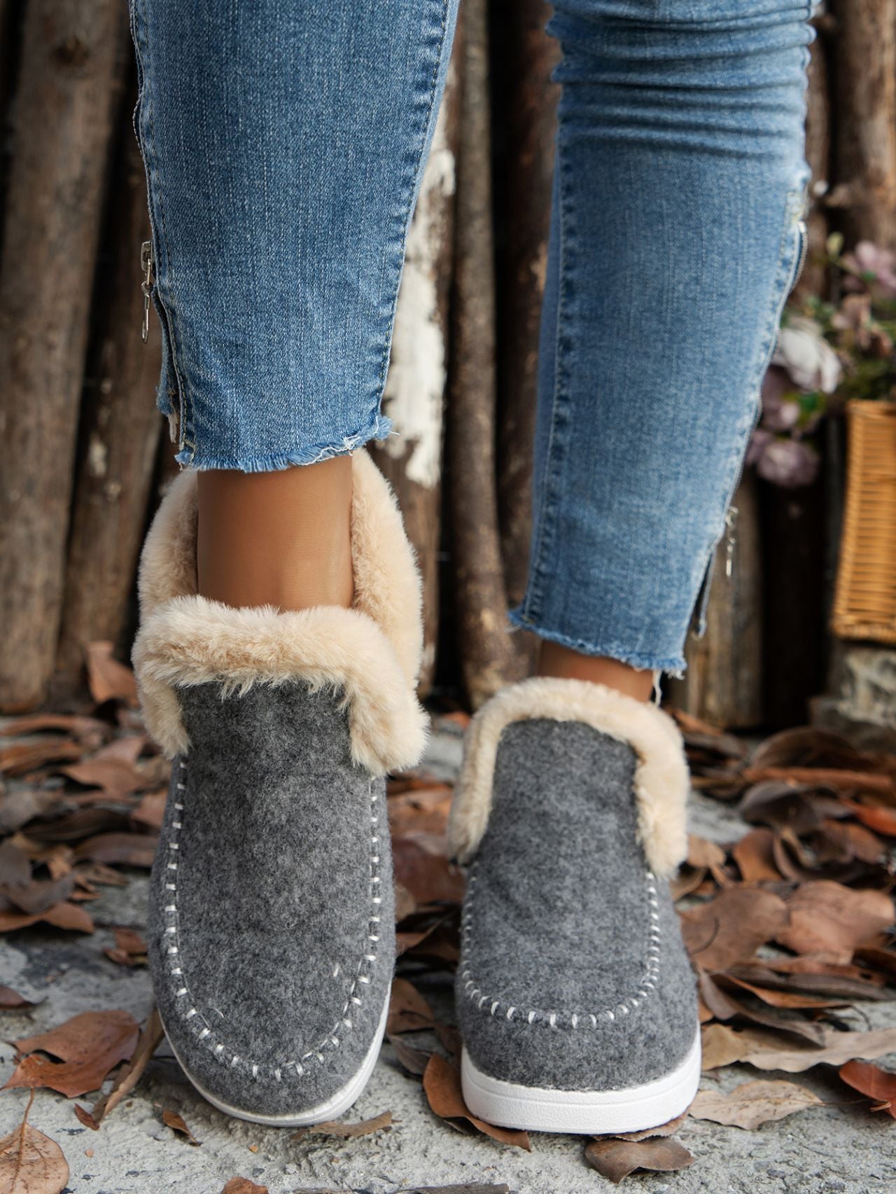 Furry Suede Round Toe Flat Sneakers by Trendsi