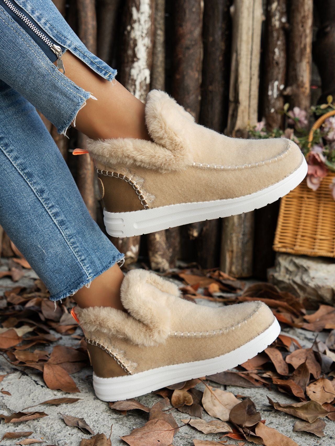 Furry Suede Round Toe Flat Sneakers by Trendsi