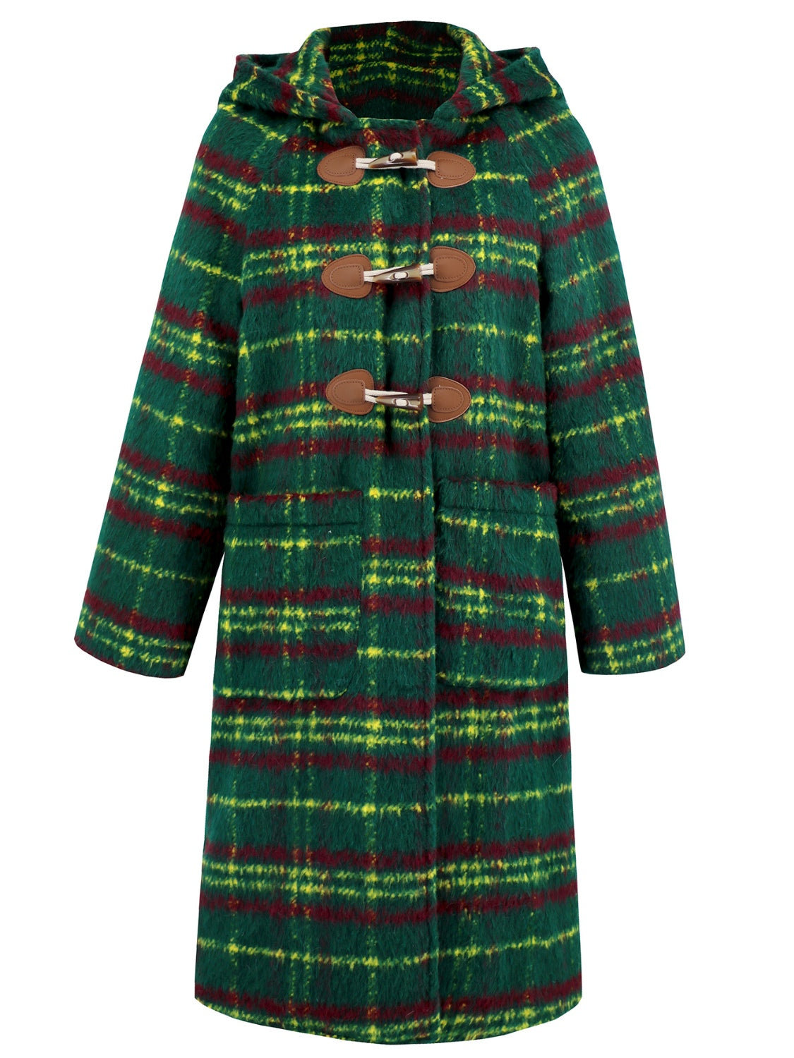 Plaid Long Sleeve Hooded Coat with Pockets by Trendsi