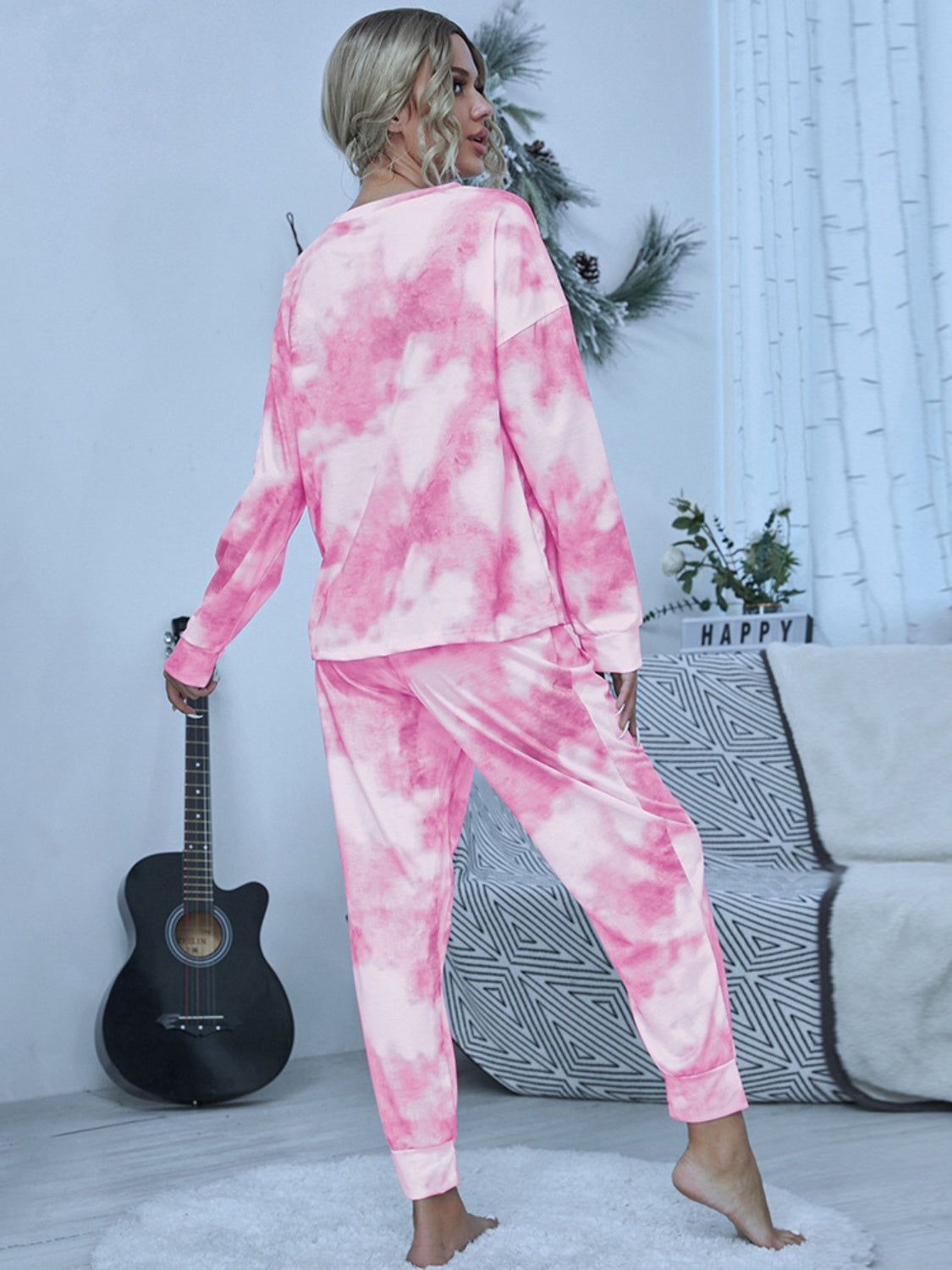 Tie-Dye Round Neck Top and Pants Lounge Set by Romantichut