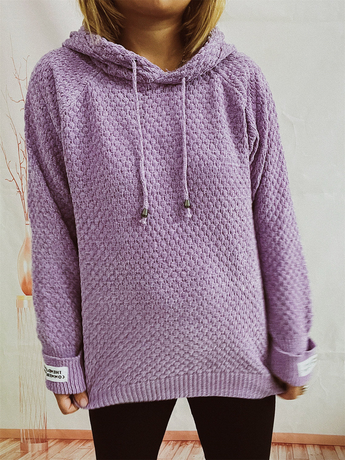 Drawstring Long Sleeve  Hooded Sweater by S.X.