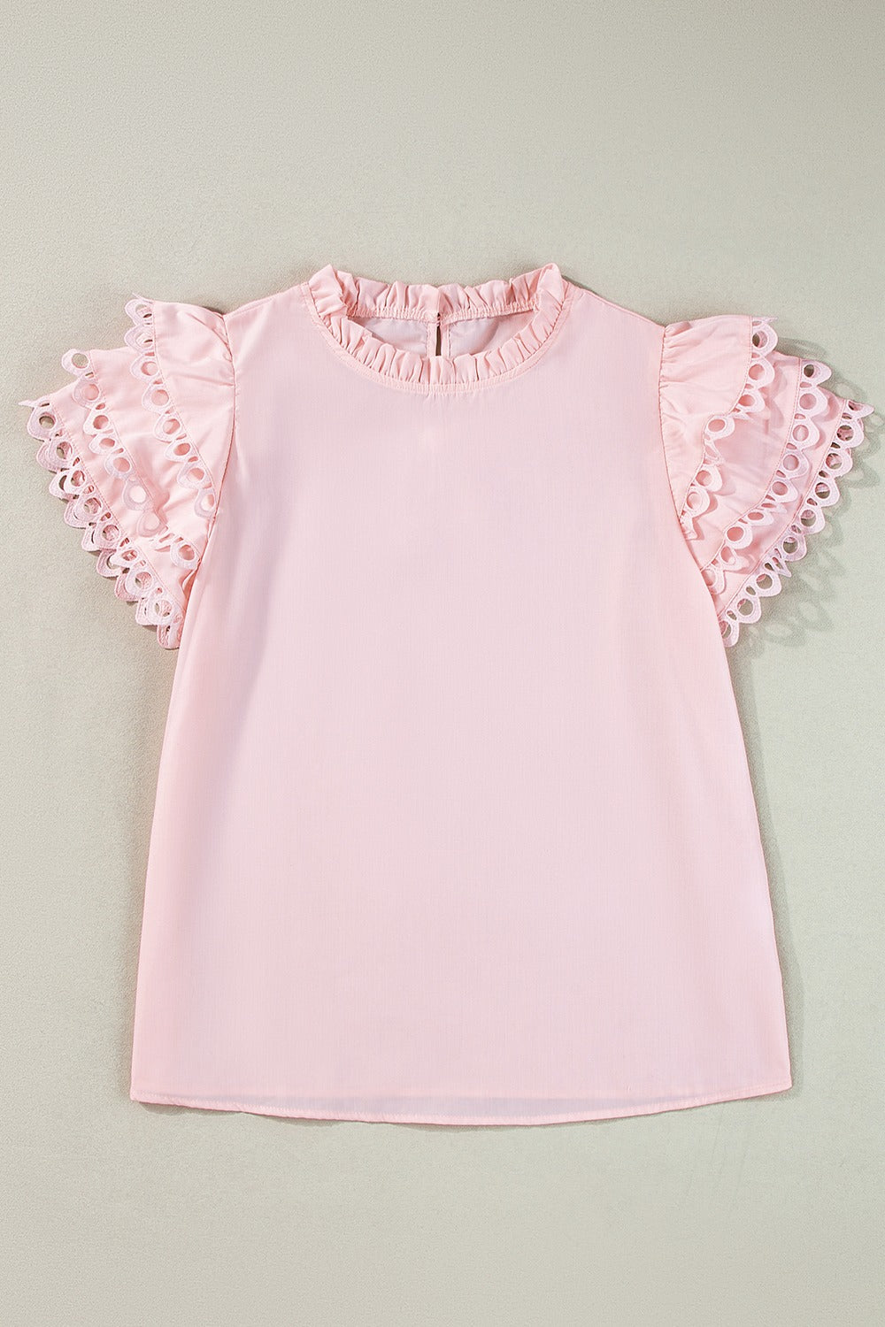 Ruffled Eyelet Round Neck Cap Sleeve Blouse by SYNZ