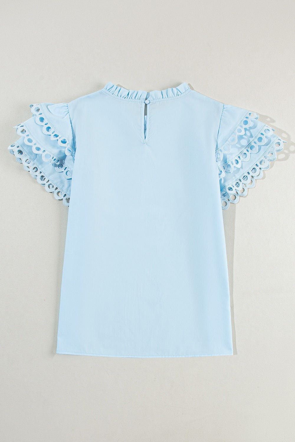 Ruffled Eyelet Round Neck Cap Sleeve Blouse by SYNZ